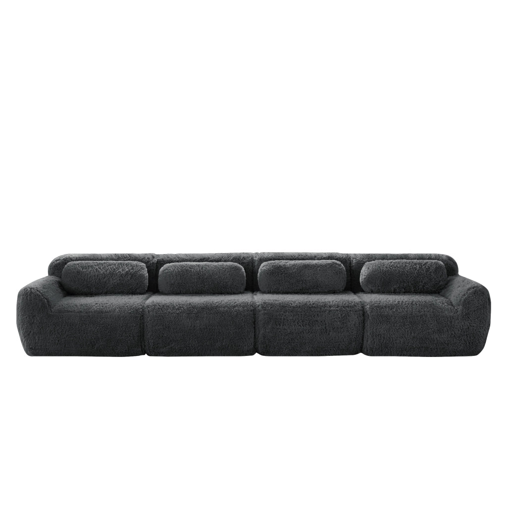 Sofa a 4 posti - Zephmum - Tessuto peluche premium, base antiscivolo, cuscini inclusi, schiuma elastica