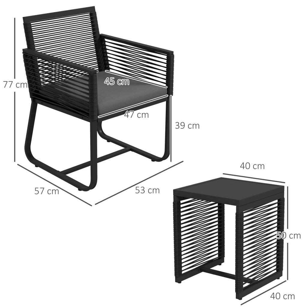 Set da Giardino Poltroncine e Tavolino ¨C Minimal ¨C Rattan Nero con Cuscini e Vetro