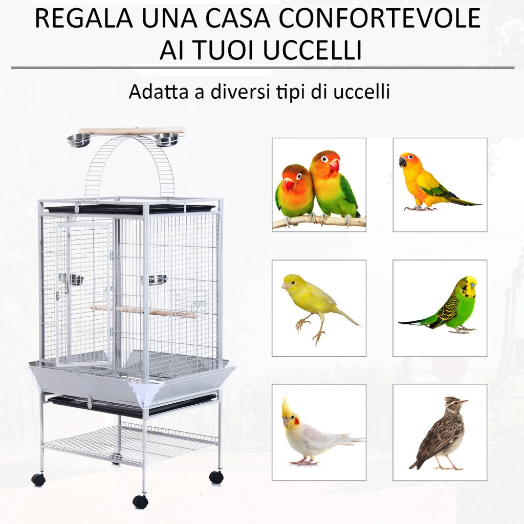 Voliera per Uccelli ¨C Minimal ¨C Argento Acciaio Legno 161.5cm