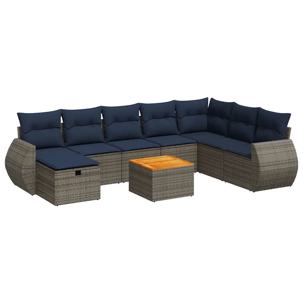 Set Divano da Giardino 9 pz con Cuscini Grigio in Polyrattan 3325862
