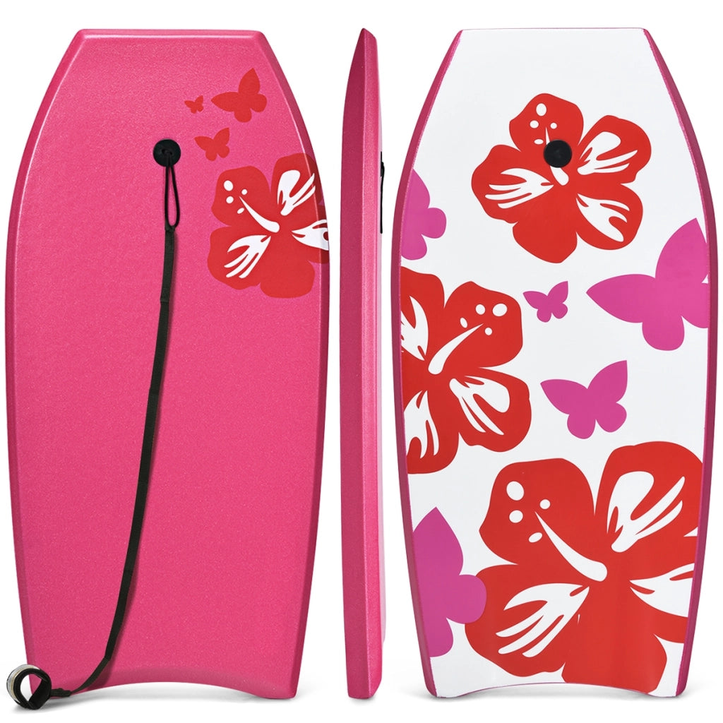 Bodyboard con centro in EPS superficie in XPE e base in HDPE, bodyboard 105 x 51 cm leggero con cordino per polso, Rosa-Tavole da surf e accessori