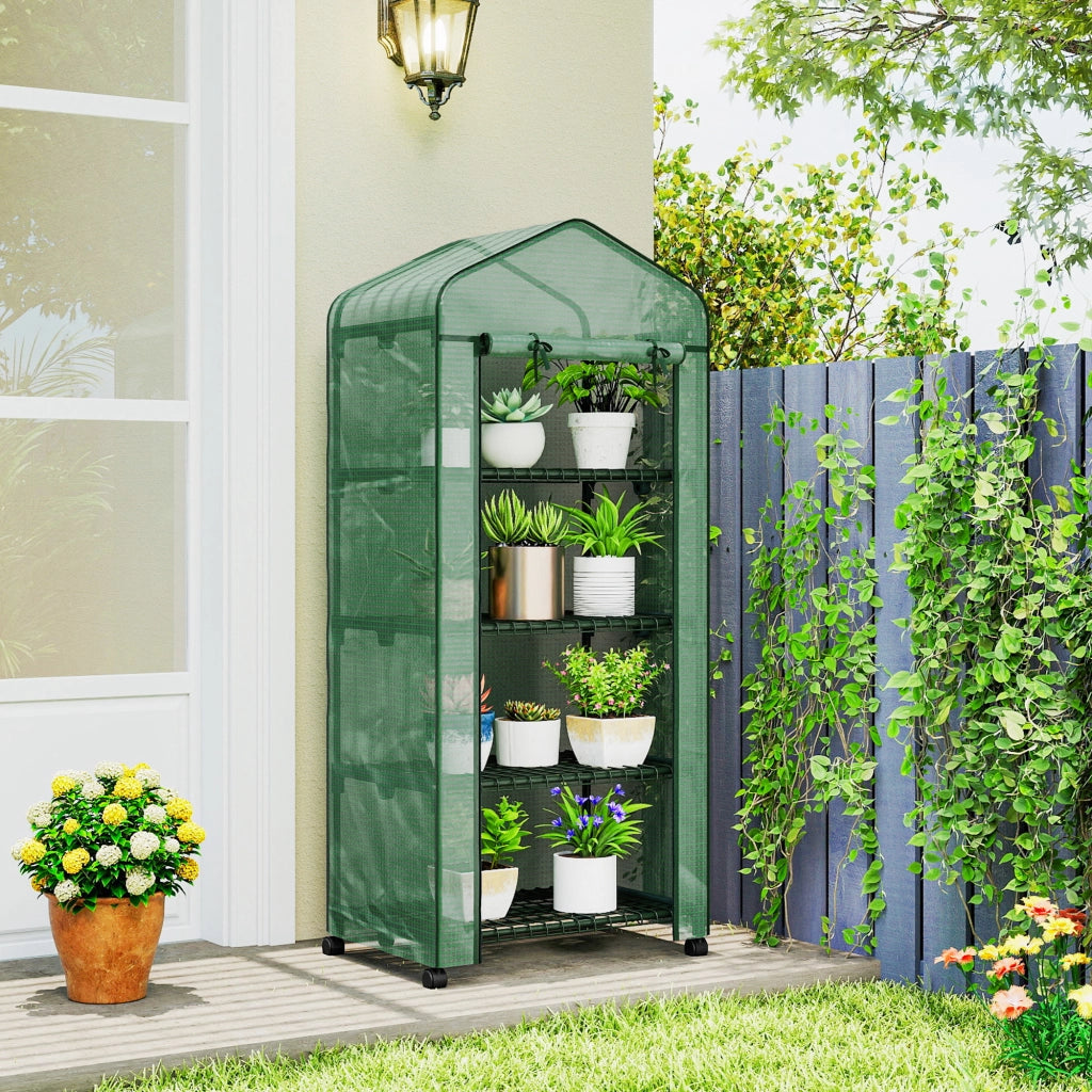 Serra da Balcone 4 Livelli con Rotelle ¨C zephmum ¨C Acciaio e PE Verde 69x50x165
