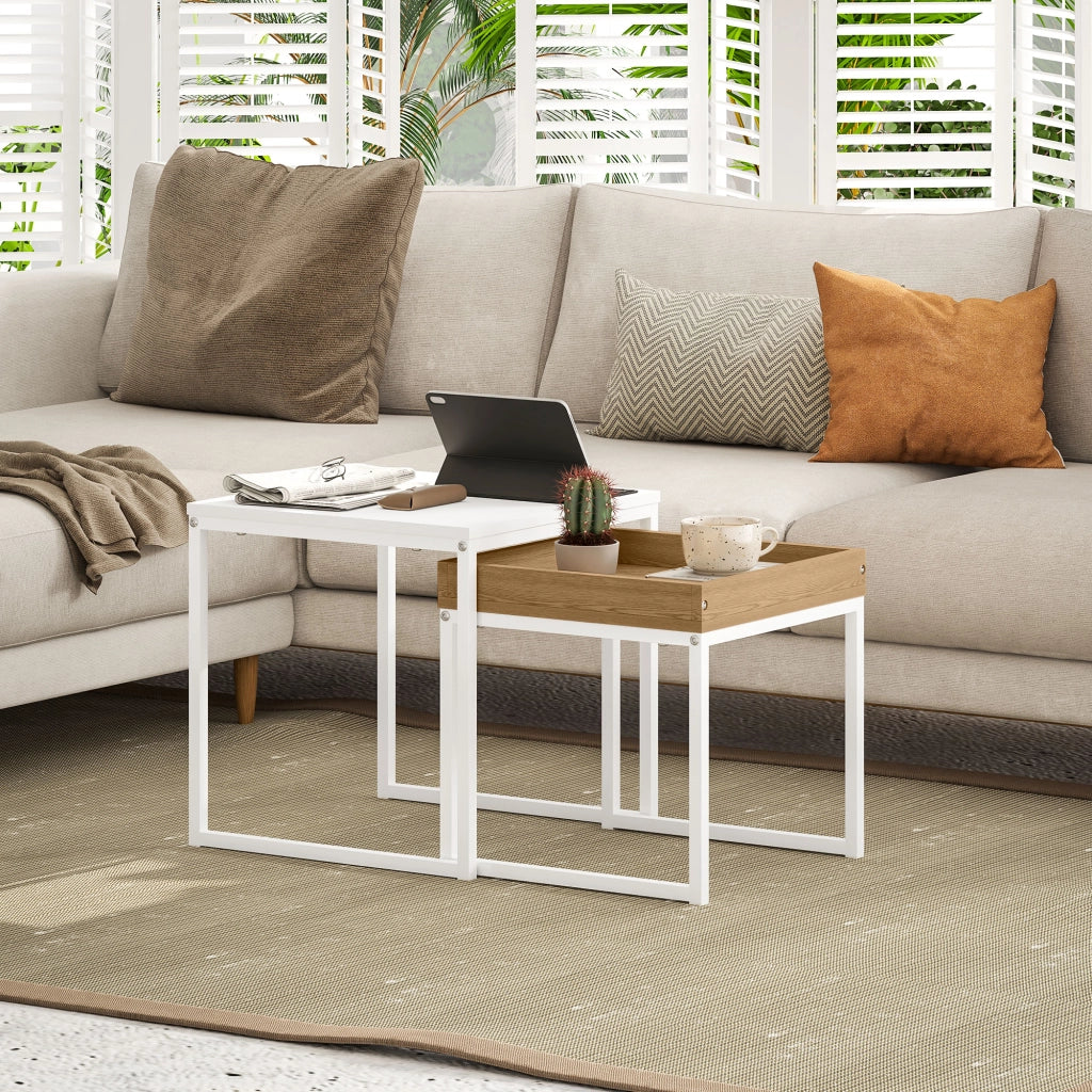 Tavolino da caff¨¨ nido 2 pezzi ¨C Minimal ¨C bianco e rovere