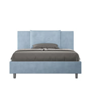 BS COM Letto queen size con rete imbottito 150x210 microfibra azzurro