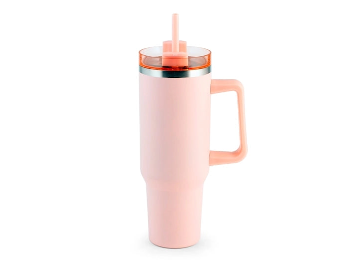 Mug termico rosa in acciaio con cannuccia lt 1.2