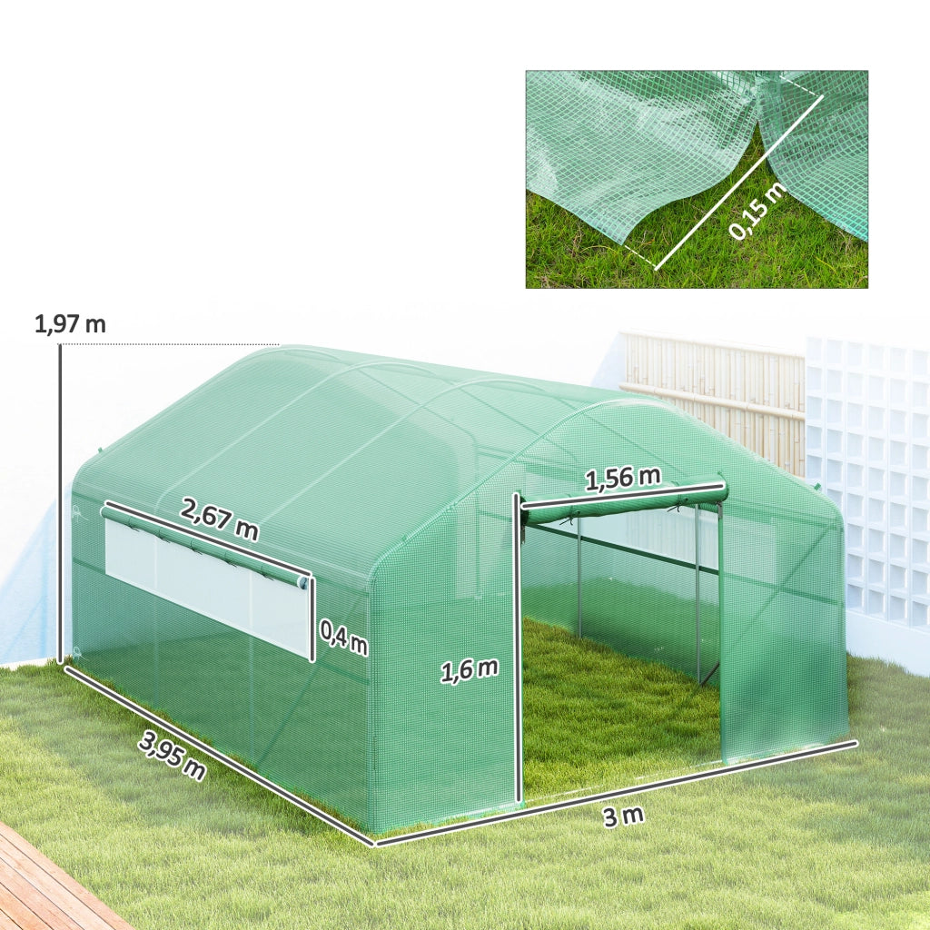 Serra da giardino 4x3x2 m ¨C Minimal ¨C verde con 2 finestre e porta a zip