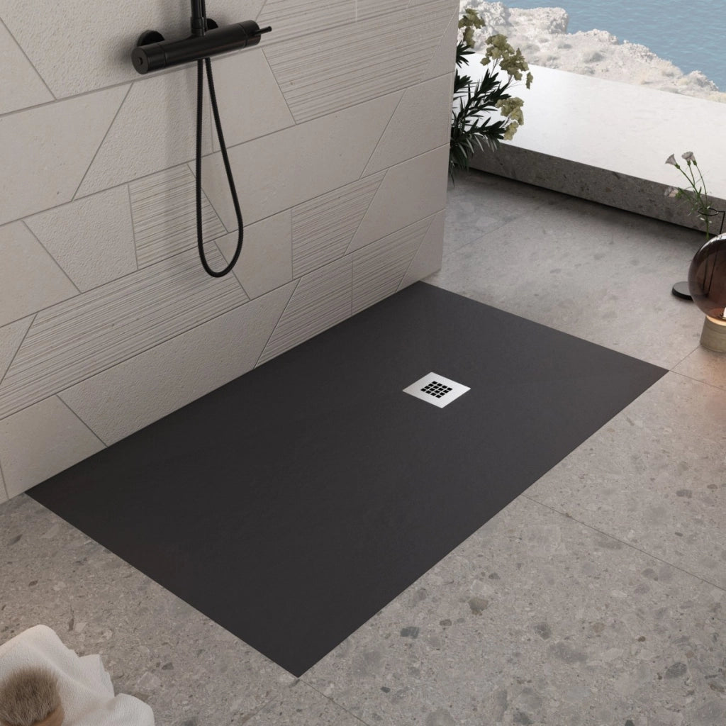 Piatto doccia in marmoresina nero effetto pietra cemento plus, misura 70x90