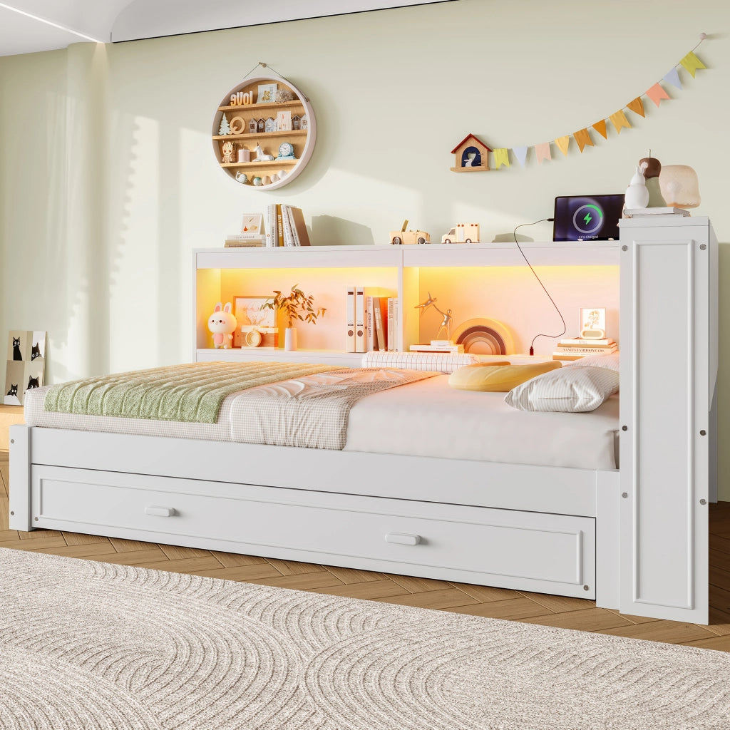 Letto Singolo con LED e Presa USB ¨C MINIMAL ¨C Bianco 90x200
