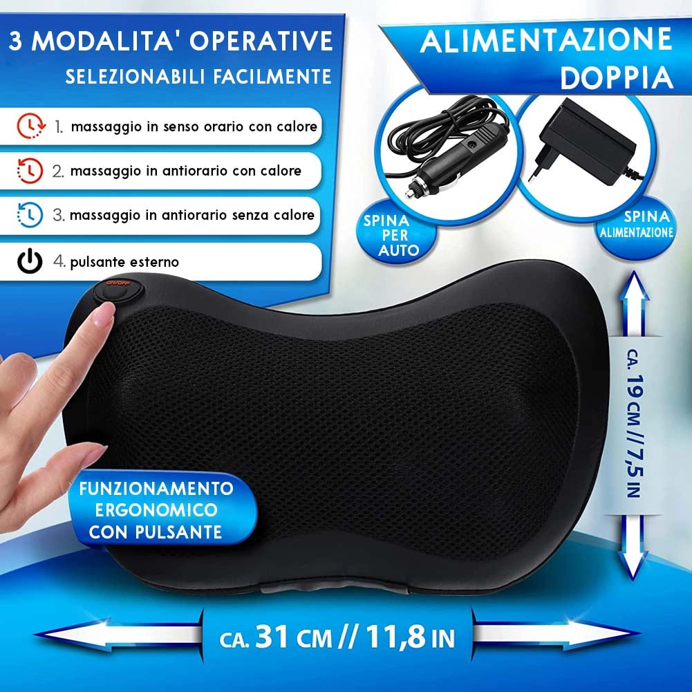 Cuscino Cuscinetto Massaggiante per Massaggi Elettrico Riscaldato 4 Testine