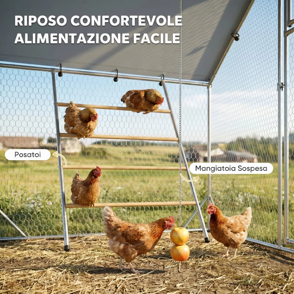 Recinto per Galline da Giardino ¨C zephmum ¨C Argento 3x2x1.9m
