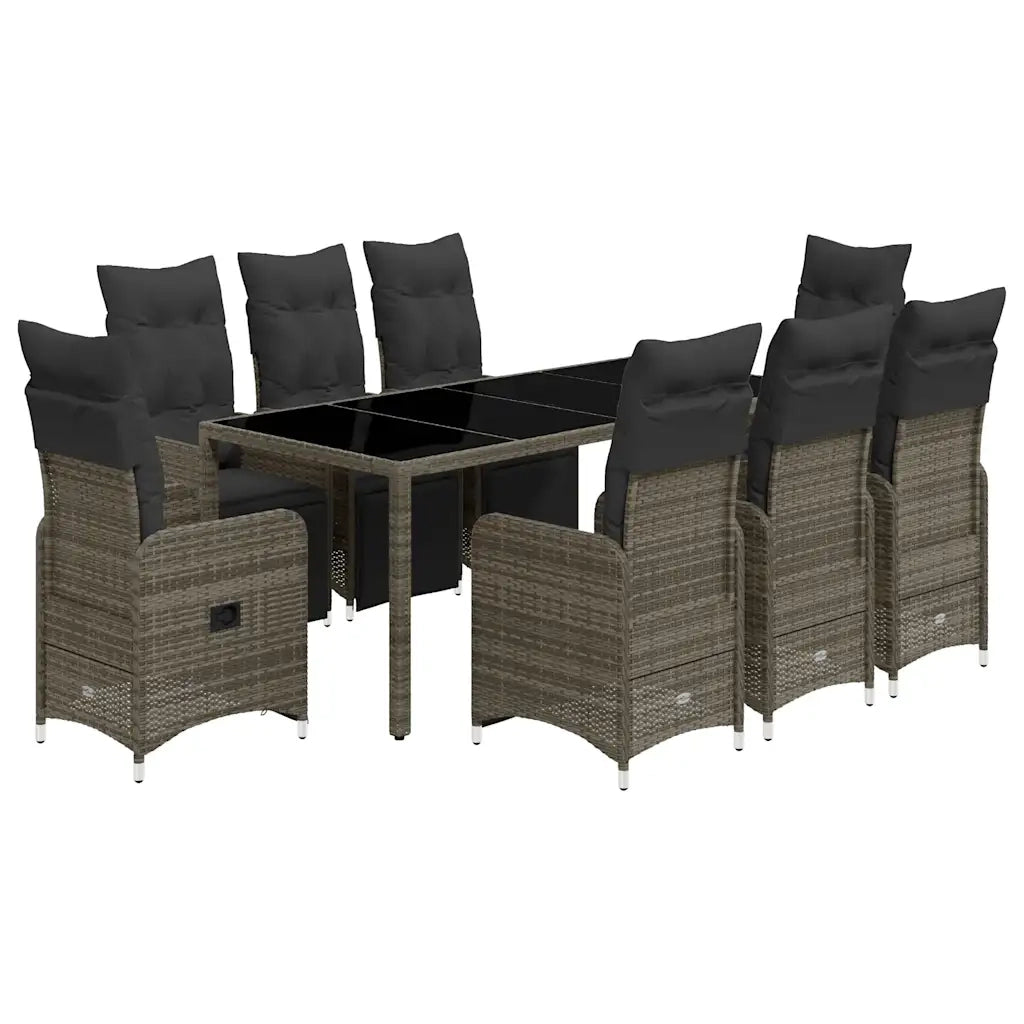 Set Bistrò da Giardino 9 pz con Cuscini in Polyrattan Grigio 3277170
