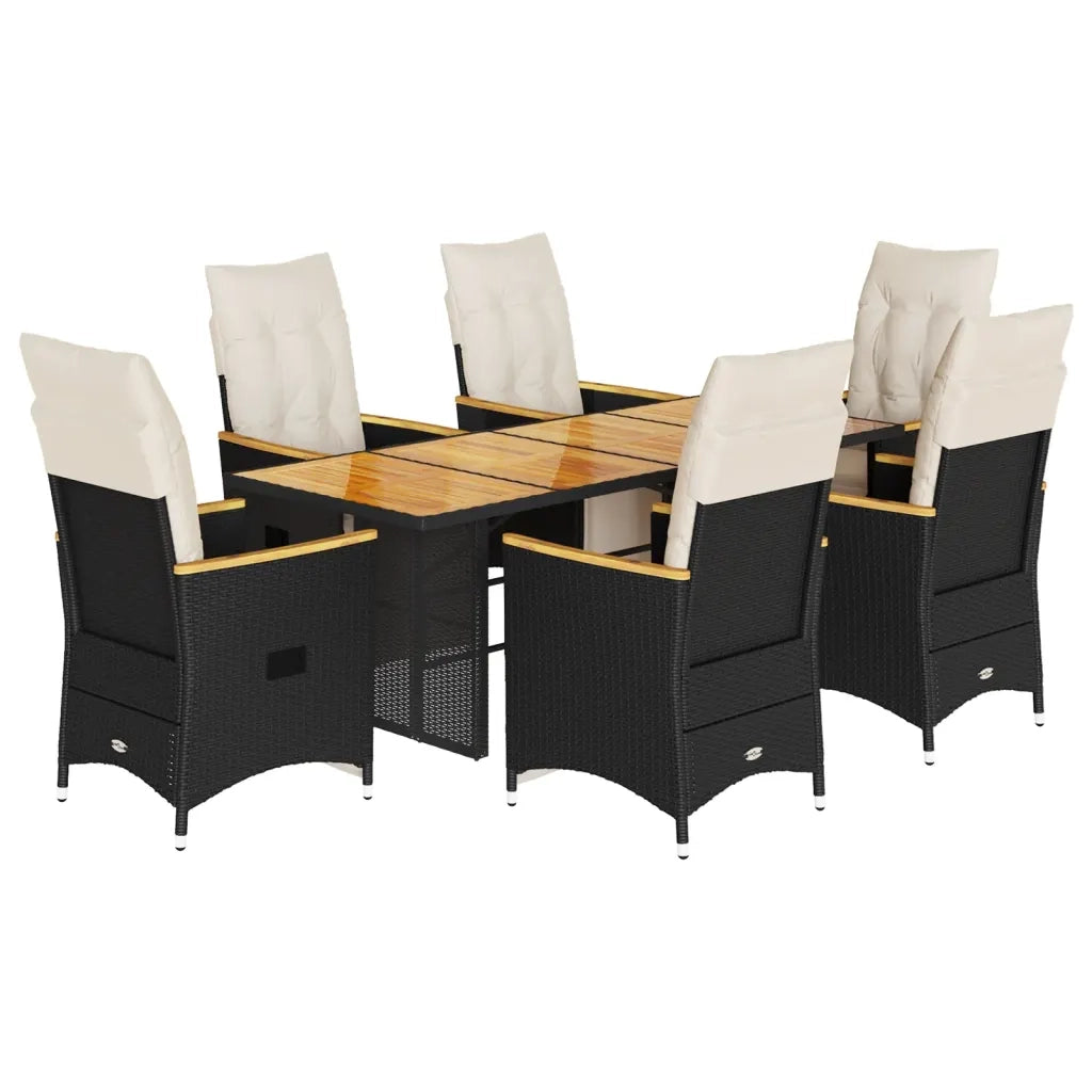 Set da Bistrò da Giardino 7 pz con Cuscini Nero in Polyrattan 3276965