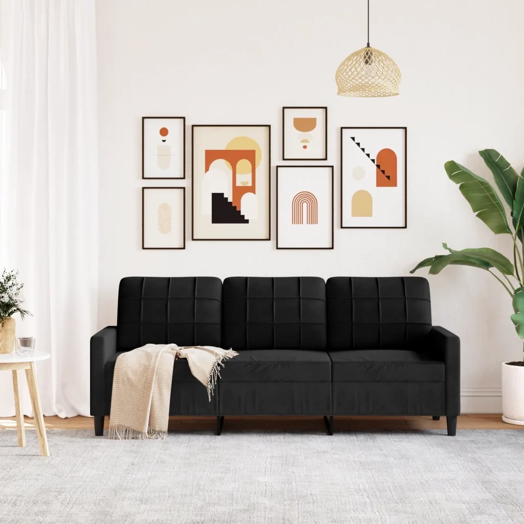 Divano a 3 Posti Nero 180 cm in Velluto 4007639