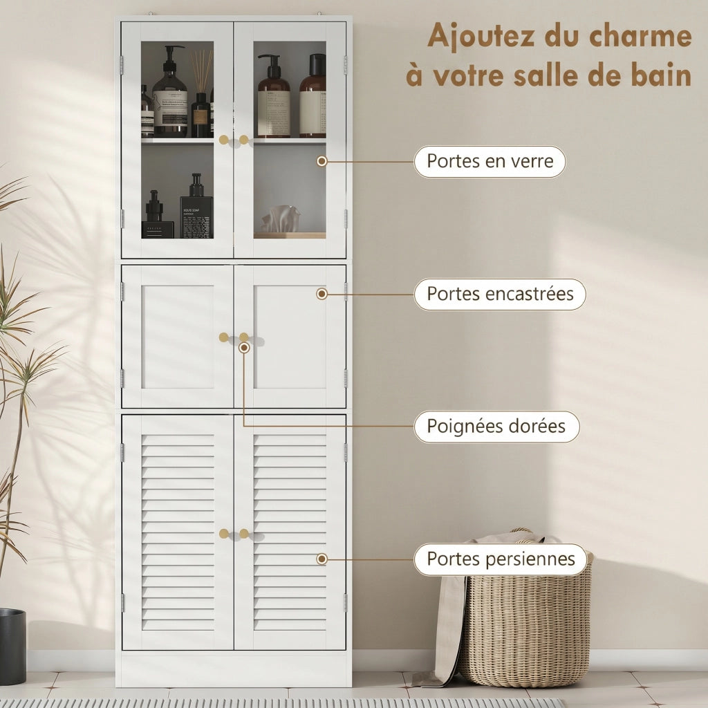 Mobile alto bagno ¨C Xylo ¨C 6 ante con vetro e persiana, ripiano regolabile, bianco