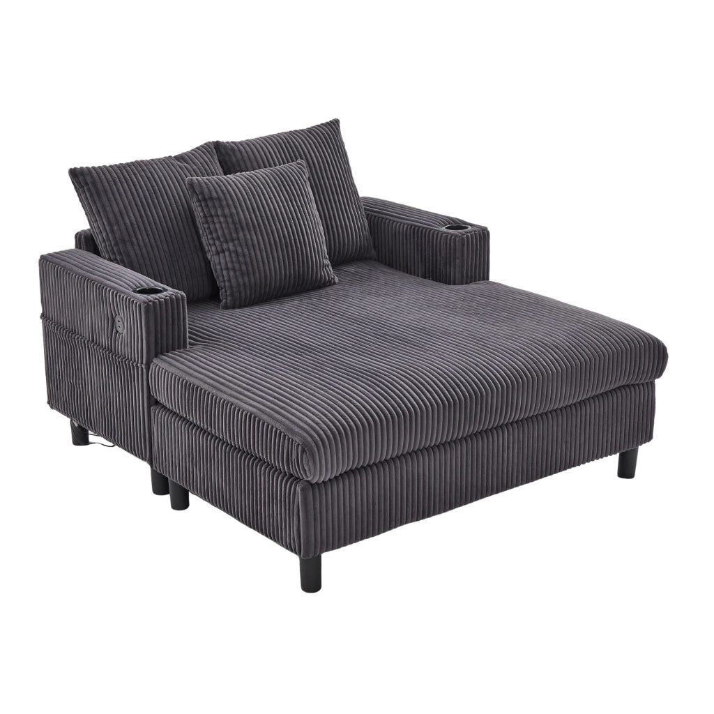 Chaise Longue Reclinabile con LED e USB ¨C MINIMAL ¨C Velluto, Grigio