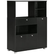 Credenza da Cucina 90x40x120 cm per Microonde con Armadietti Mensole e Cassetto in Legno Nero