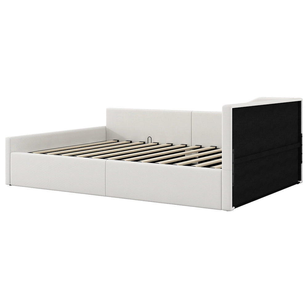 Letto imbottito - Xylo - 140x200cm con contenitore, beige