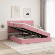 Letto con contenitore e materasso Rosa 200 x 200 cm Velluto 3459776