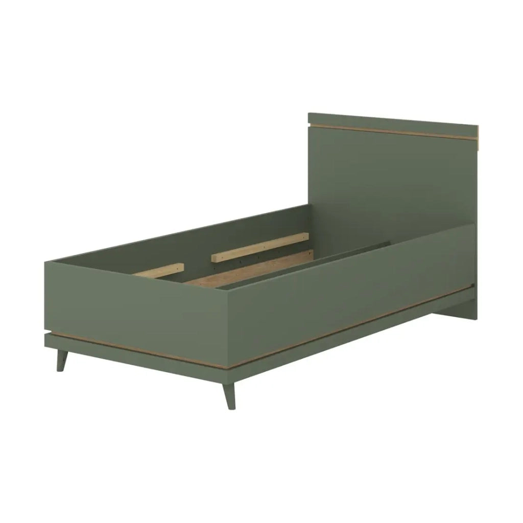 Letto bambino NOKI – 100x200 cm verde e legno – Stile scandinavo
