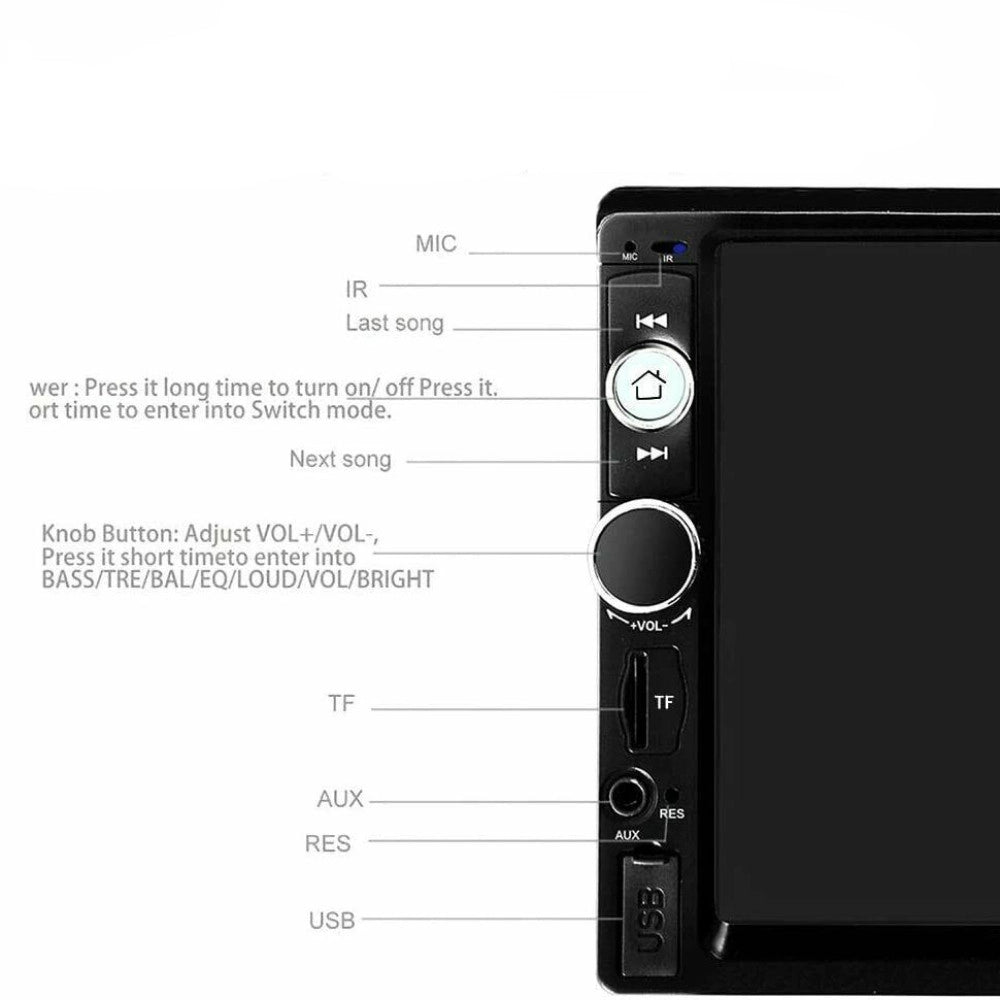 Trade Shop - Autoradio 7" Pollici 2 Din Touch Screen Stereo Bluetooth Aux Usb Fm Tf Ec-7020 -