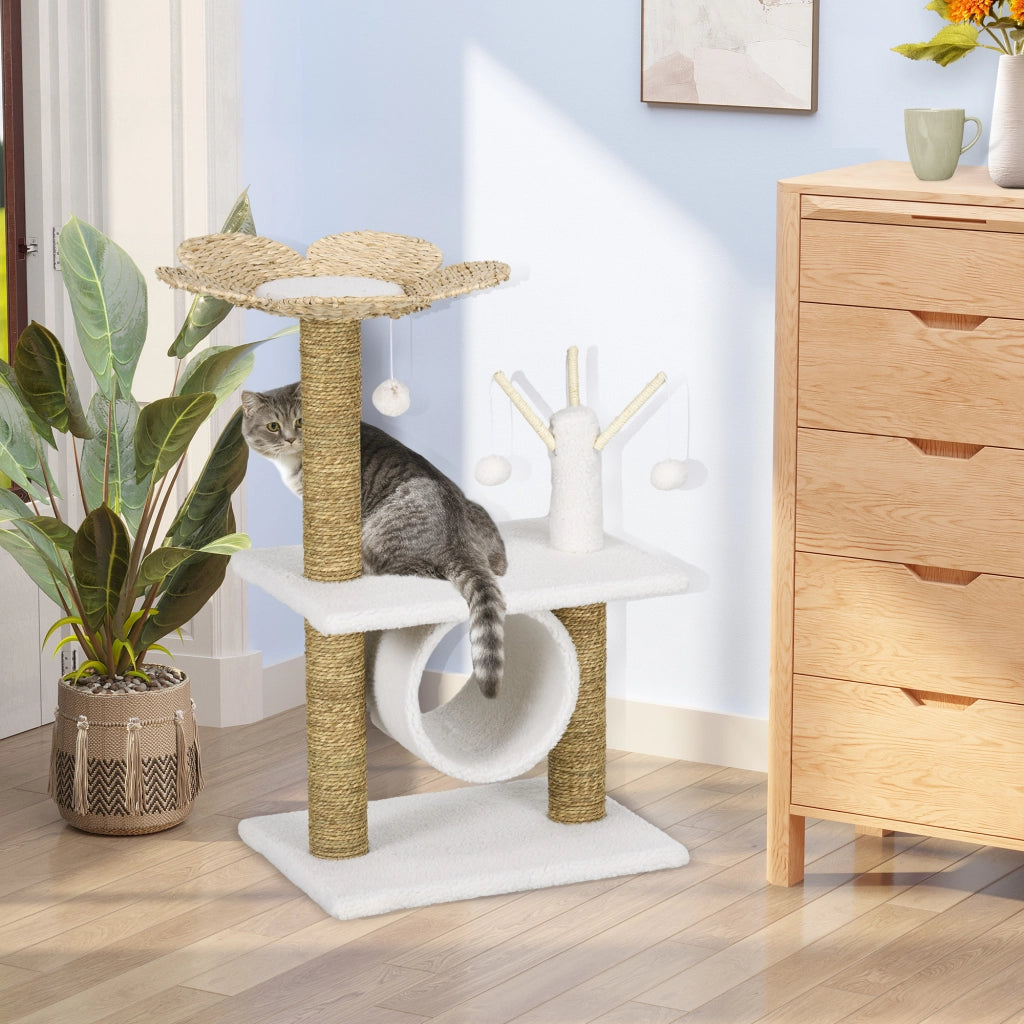 Arbre ¨¤ chat griffoir con tunnel e piattaforma ¨C Minimal ¨C 56x40x91 beige