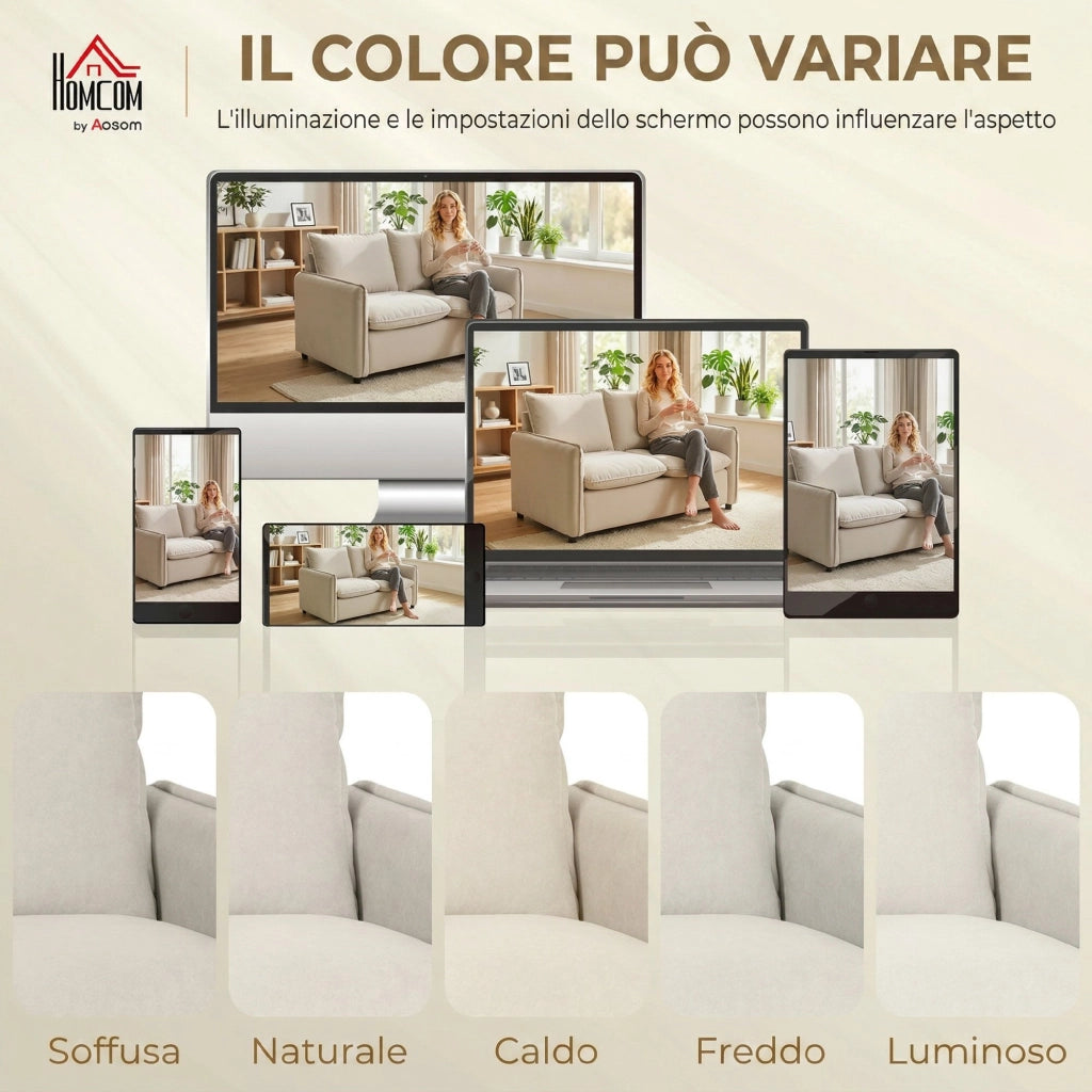 Divano 2 Posti Imbottito in Tessuto ¨C Zephmum ¨C Crema