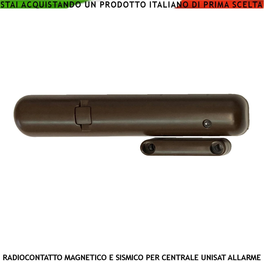 Sismico e Contatto Magnetico Radio 2 Ingressi per Sensori Remoti Autonomi Contaimpulsi Sensibilità Regolabile Anche Tramite App Frequenza 868 MHz Codifica UNISAT Led Segnalazione Allarme Cover Marrone