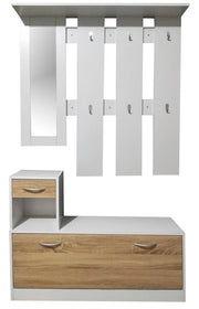 Mobile per Ingresso Scarpiera Appendiabiti e Specchio in Legno Truciolare Bianco e 3D Sonoma