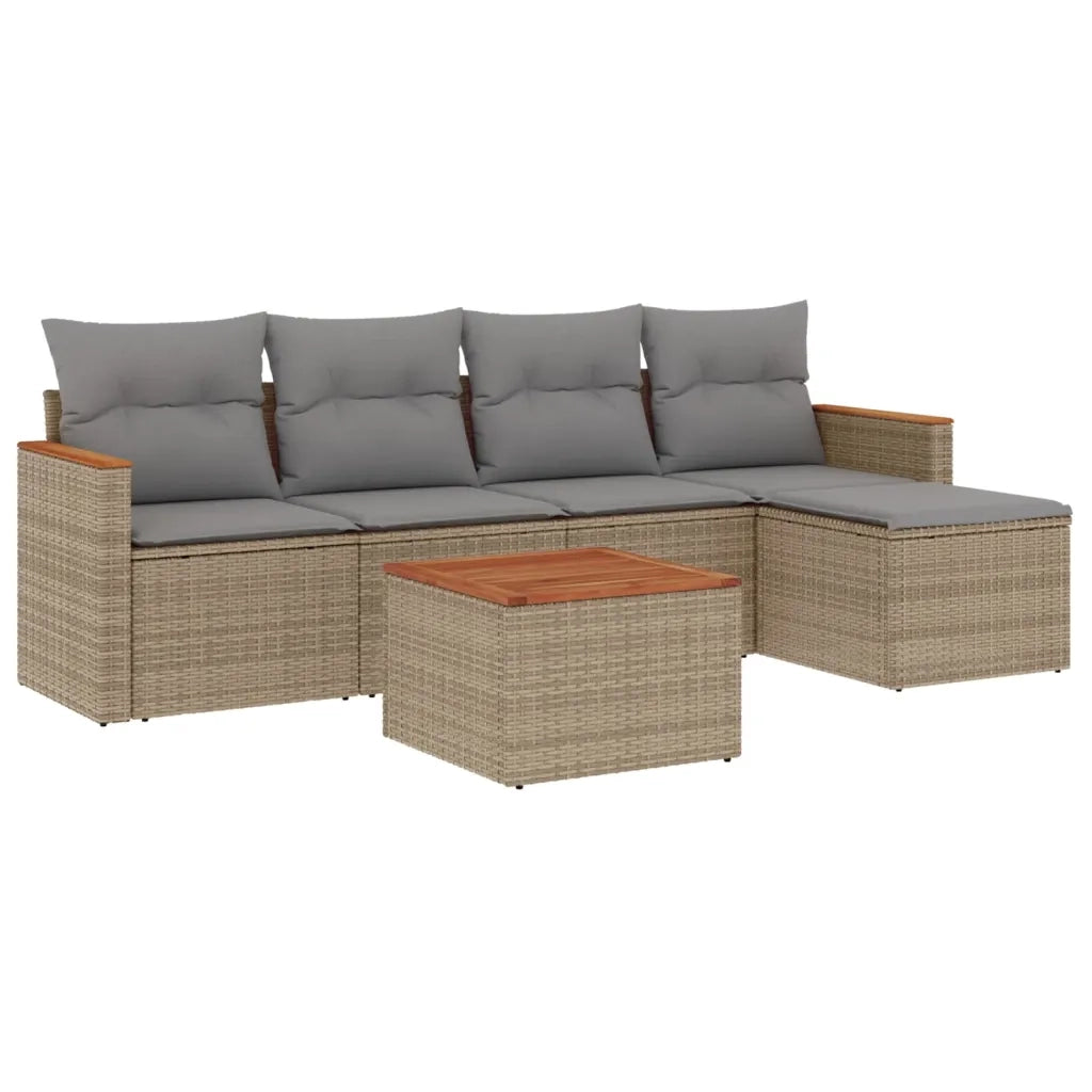 Set Divano da Giardino 6 pz con Cuscini Beige in Polyrattan