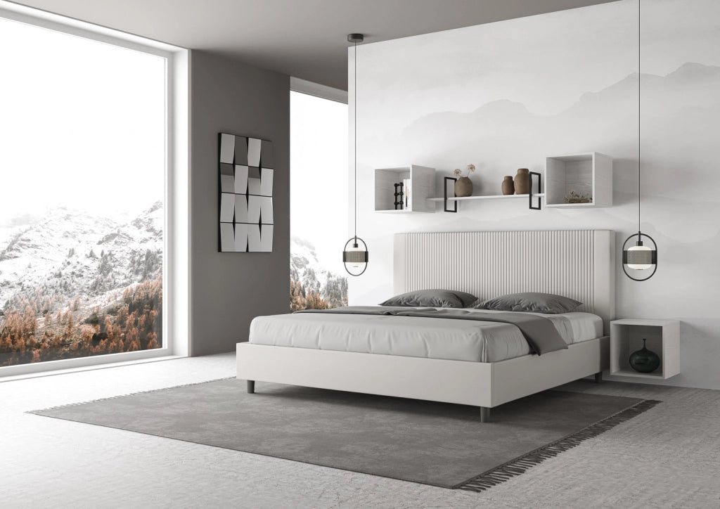 BS COM Letto matrimoniale king size contenitore imbottito 190x200 similpelle bianco