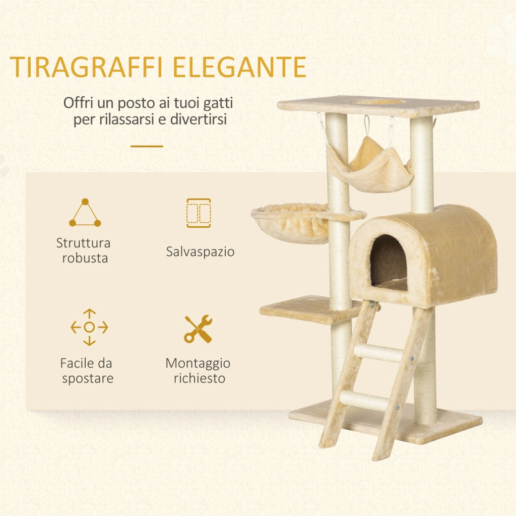Tiragraffi per Gatti Multilivello con Amaca e Casetta ¨C zephmum ¨C 55x30x100 cm