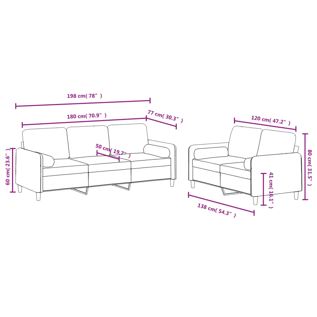 Set di Divani 2 pz con Cuscini Crema in Velluto 3202042