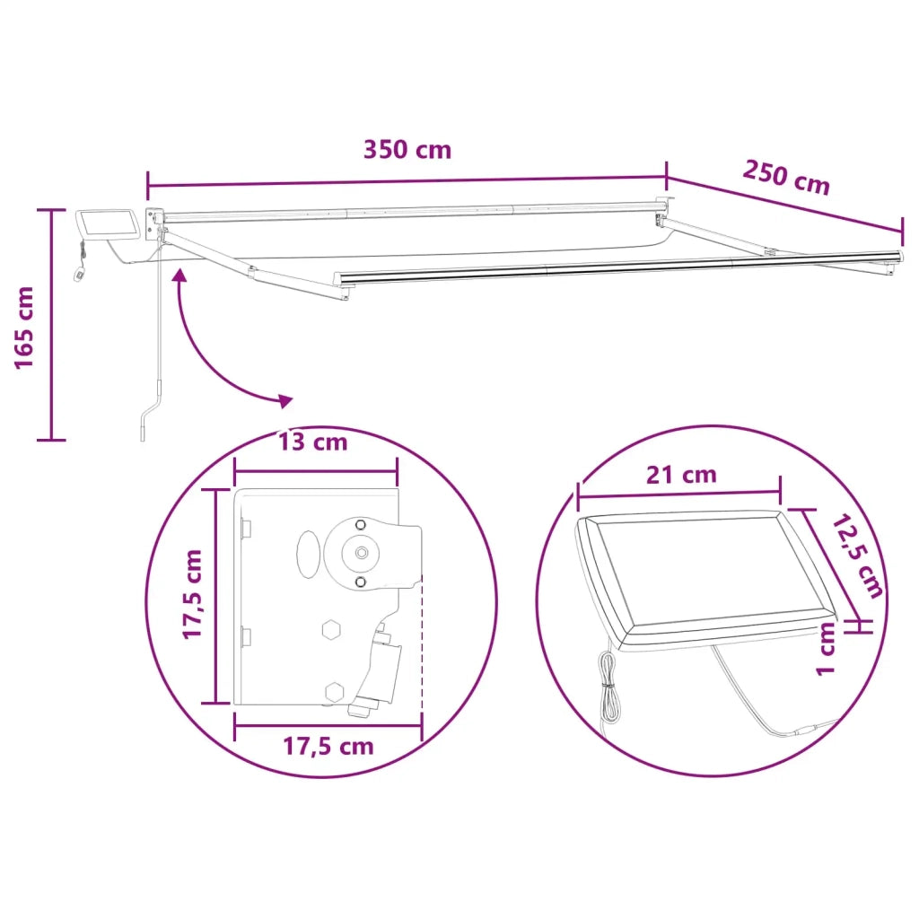 Tenda retrattile manuale con LED Tortora 3425966