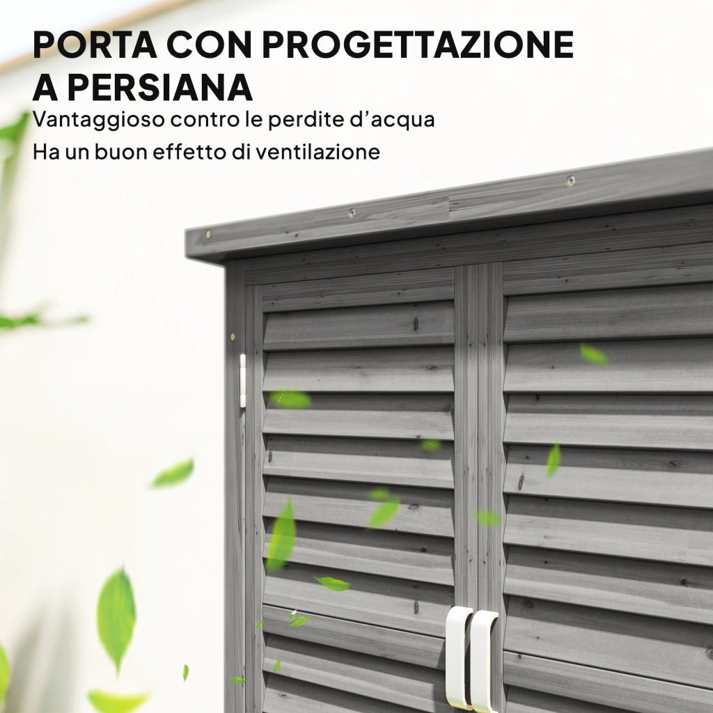Armadio da Giardino 87x46,5x96,5 cm con Porte a Persiana e 2 Ripiani in Legno di Abete Grigio