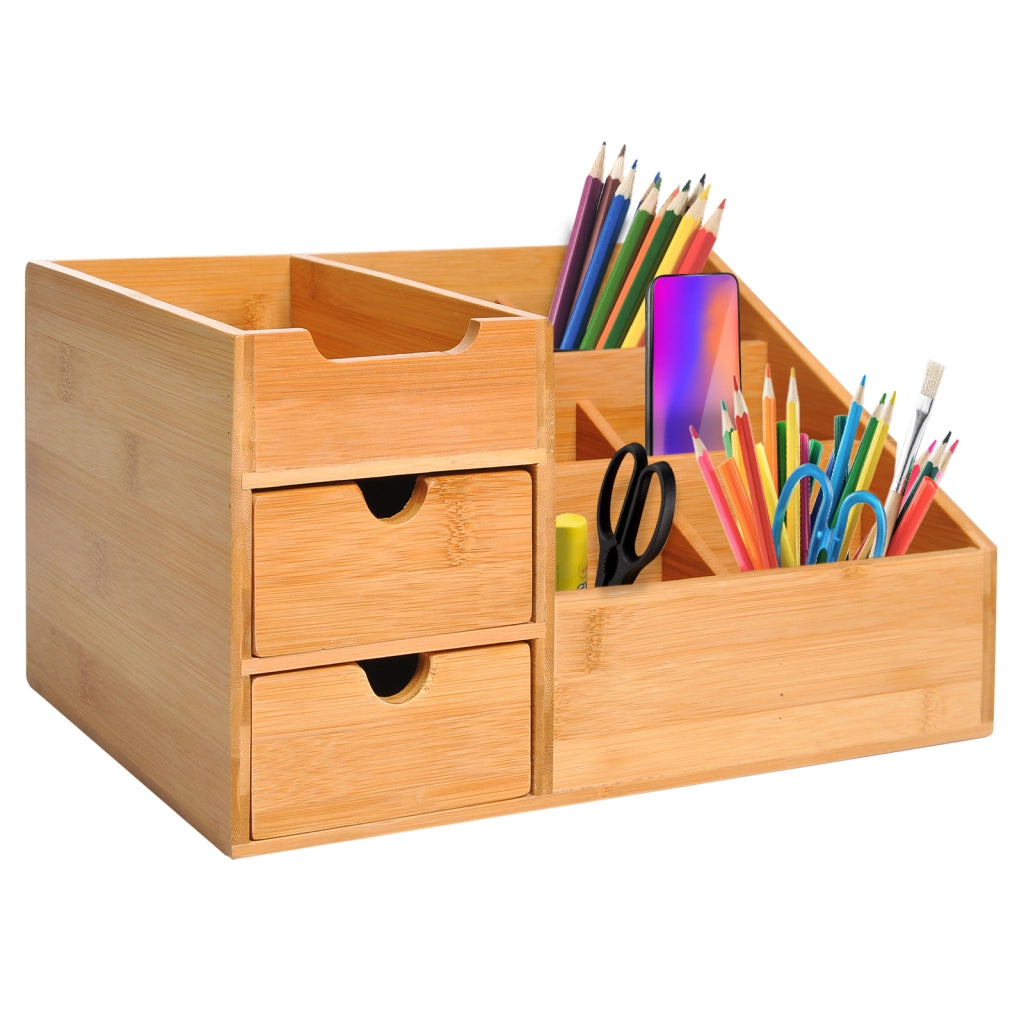 Portapenne da Scrivania con 2 Cassetti ¨C Xylo ¨C Legno Naturale 33x20.5x15.5 cm