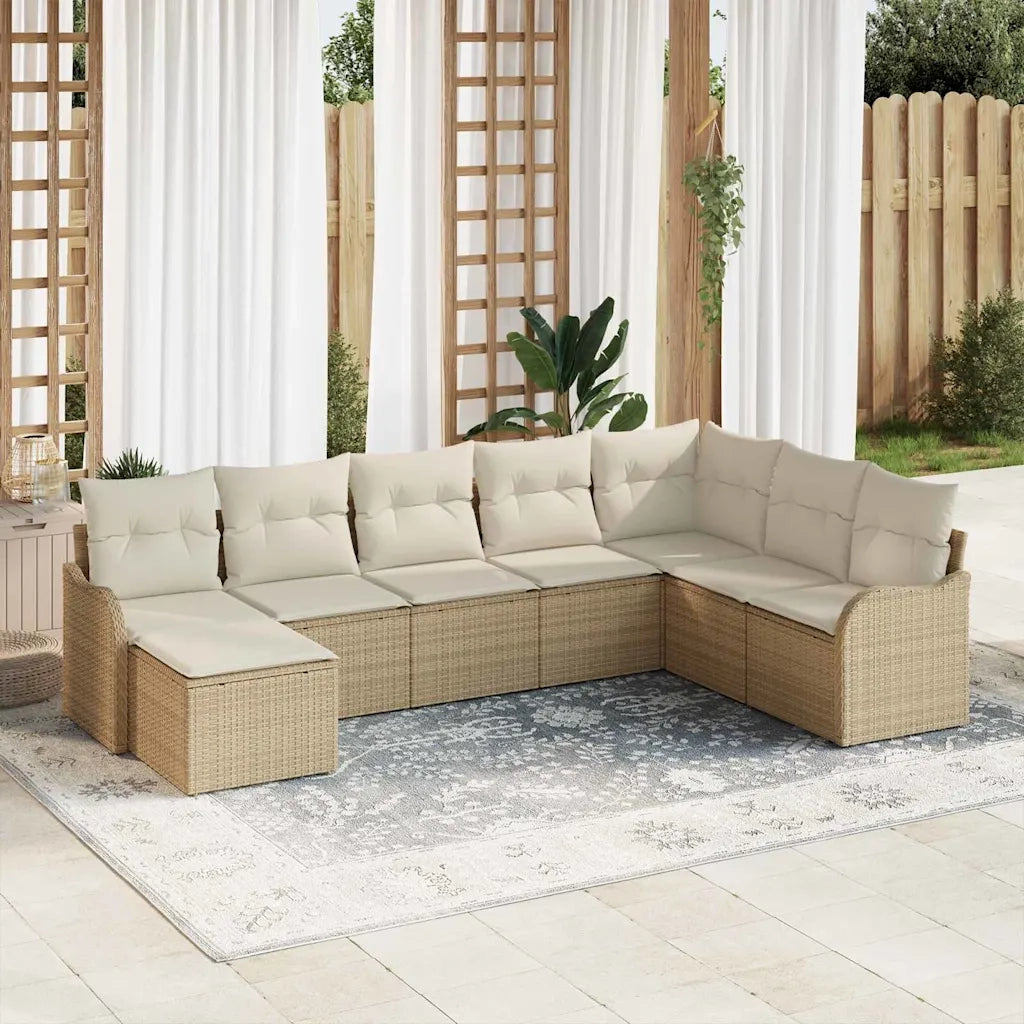Set Divano da Giardino 8 pcs Beige polyrattan