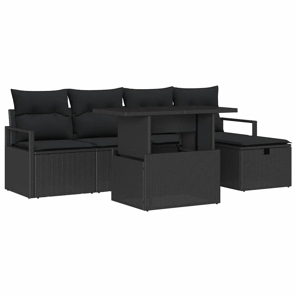 Set Divano da Giardino con cuscino 6 pcs Nero Poly Rattan 3361122