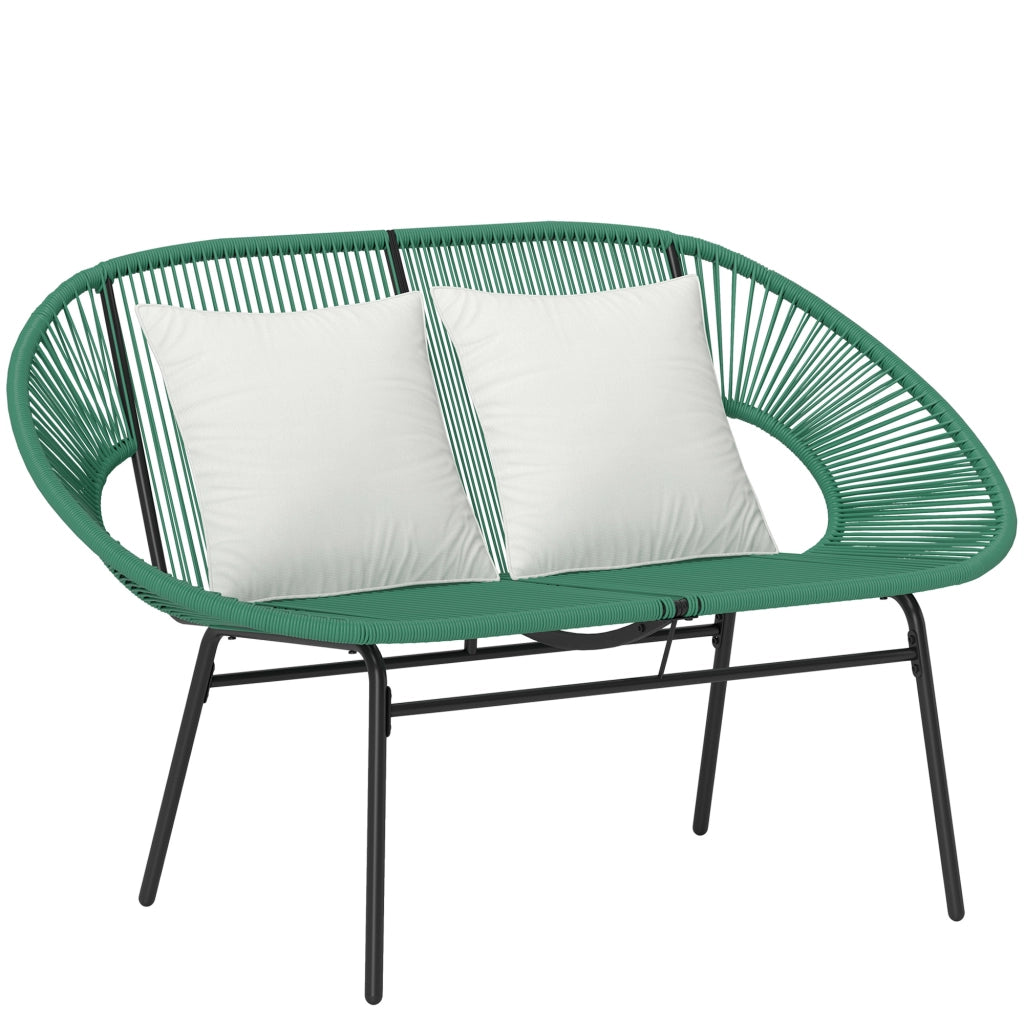 Divano da Giardino 2 Posti 132x72x83 cm con Cuscini e Braccioli in Rattan PE e Acciaio Verde