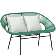 Divano da Giardino 2 Posti 132x72x83 cm con Cuscini e Braccioli in Rattan PE e Acciaio Verde