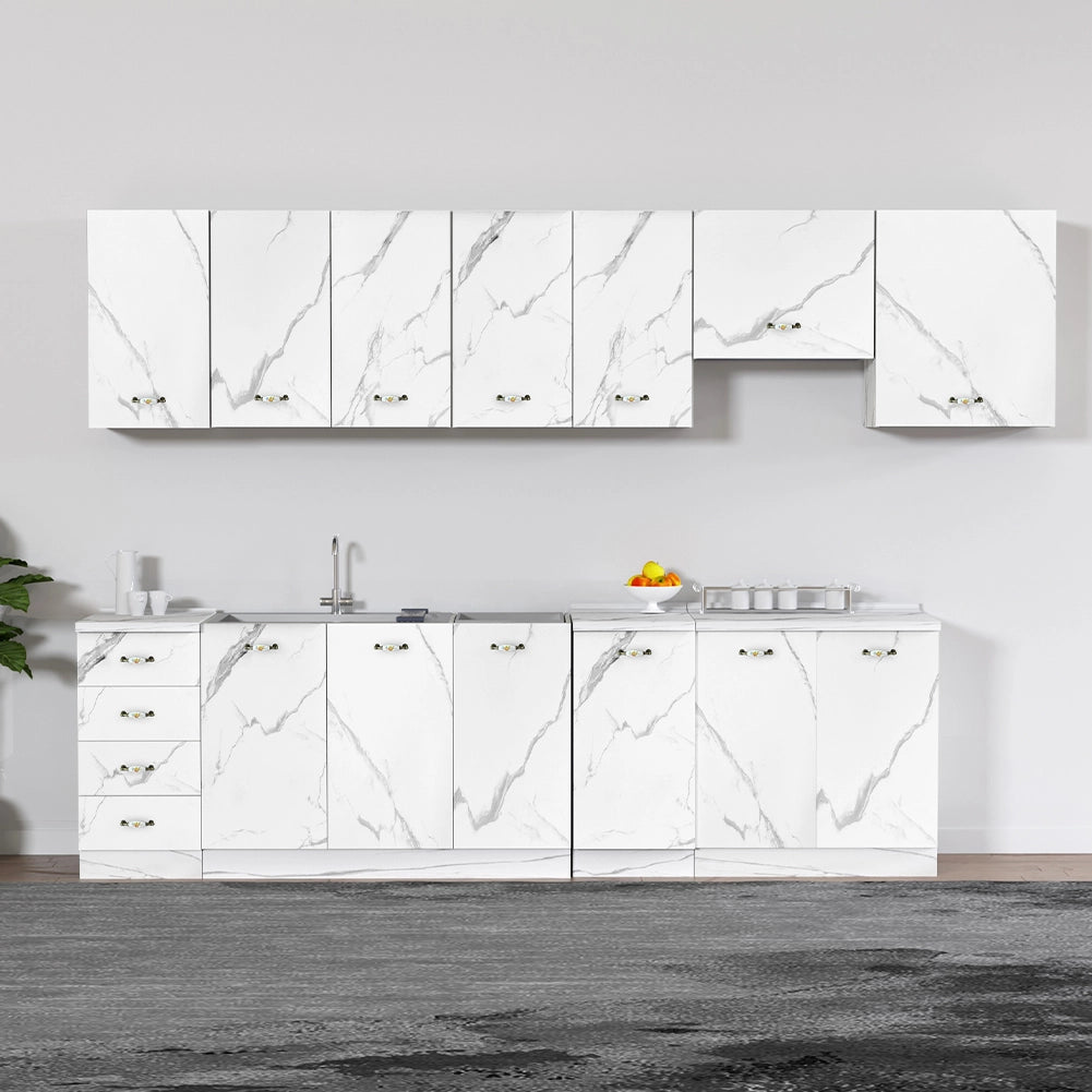 Mobile Base Cucina Componibile Minimal Bianco Effetto Marmo 1 Anta e 2 Scomparti