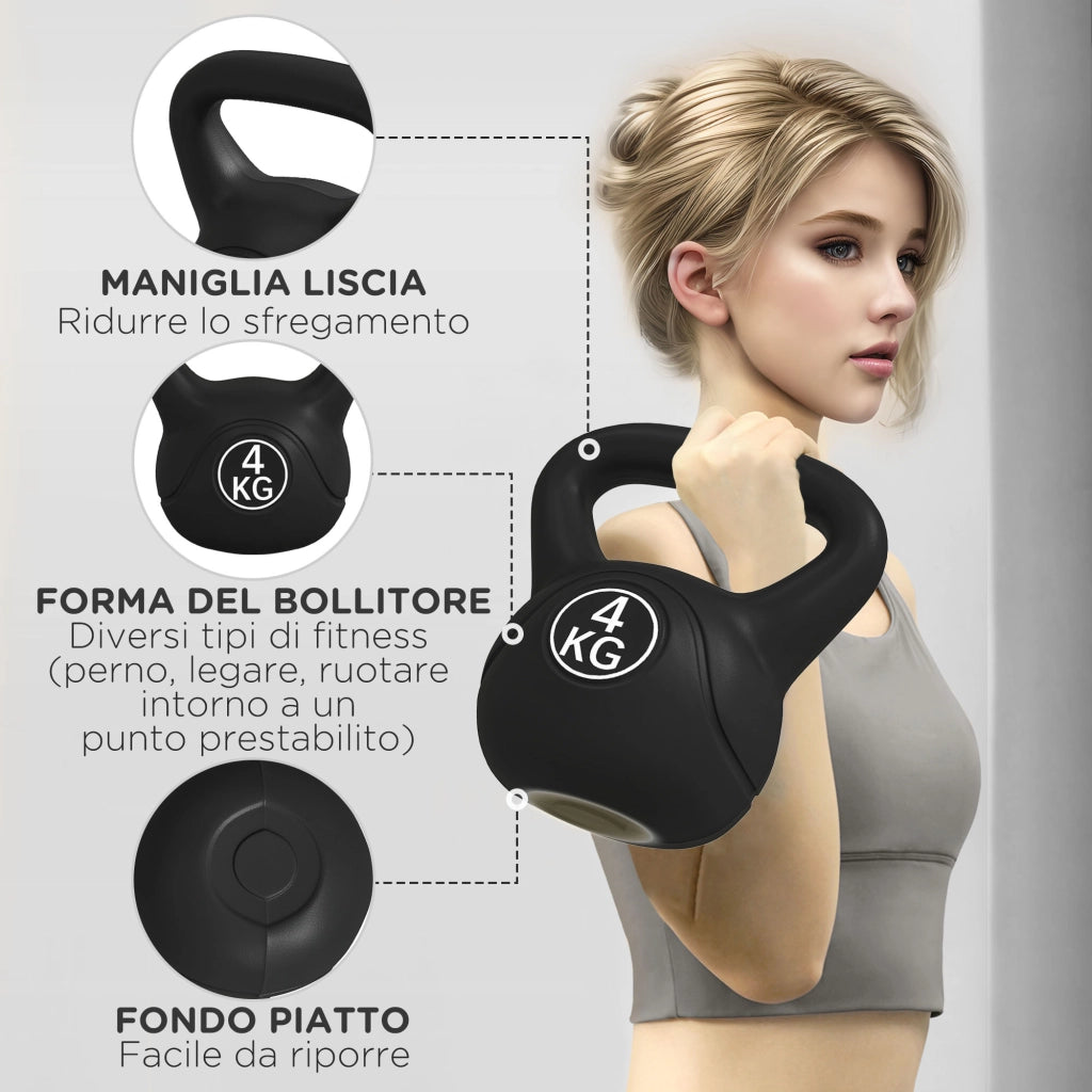 Kettlebell in Plastica e Sabbia ¨C Minimal ¨C Nero 18x12x20 cm