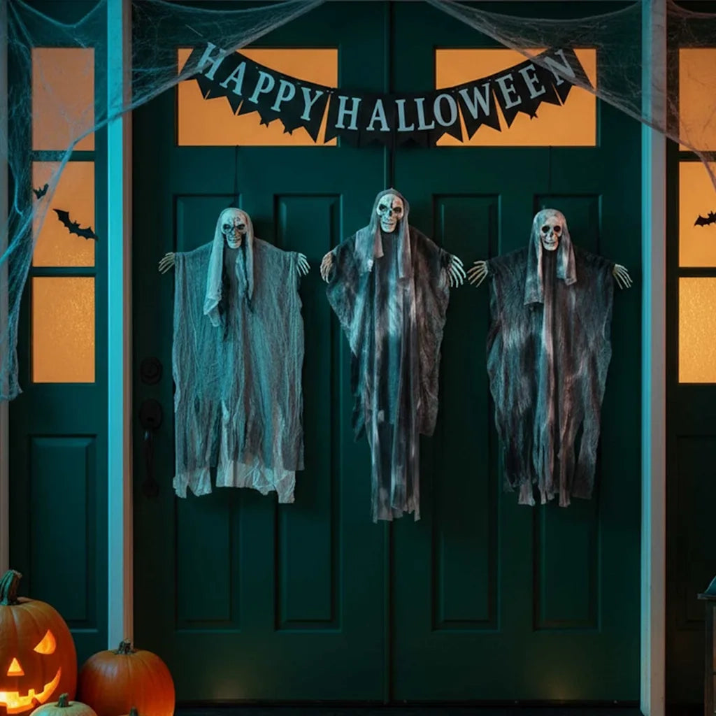 Fantasma appeso di Halloween 3 pz Nero 66 x 110 cm Poliestere CFW9487370