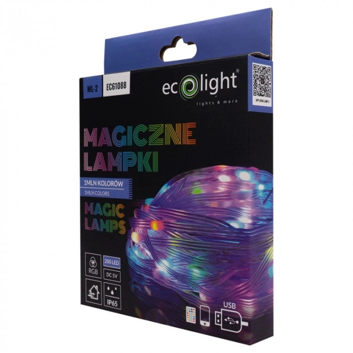 Catena luci LED 10m 200 RGB Bluetooth USB IP65 Ecolight