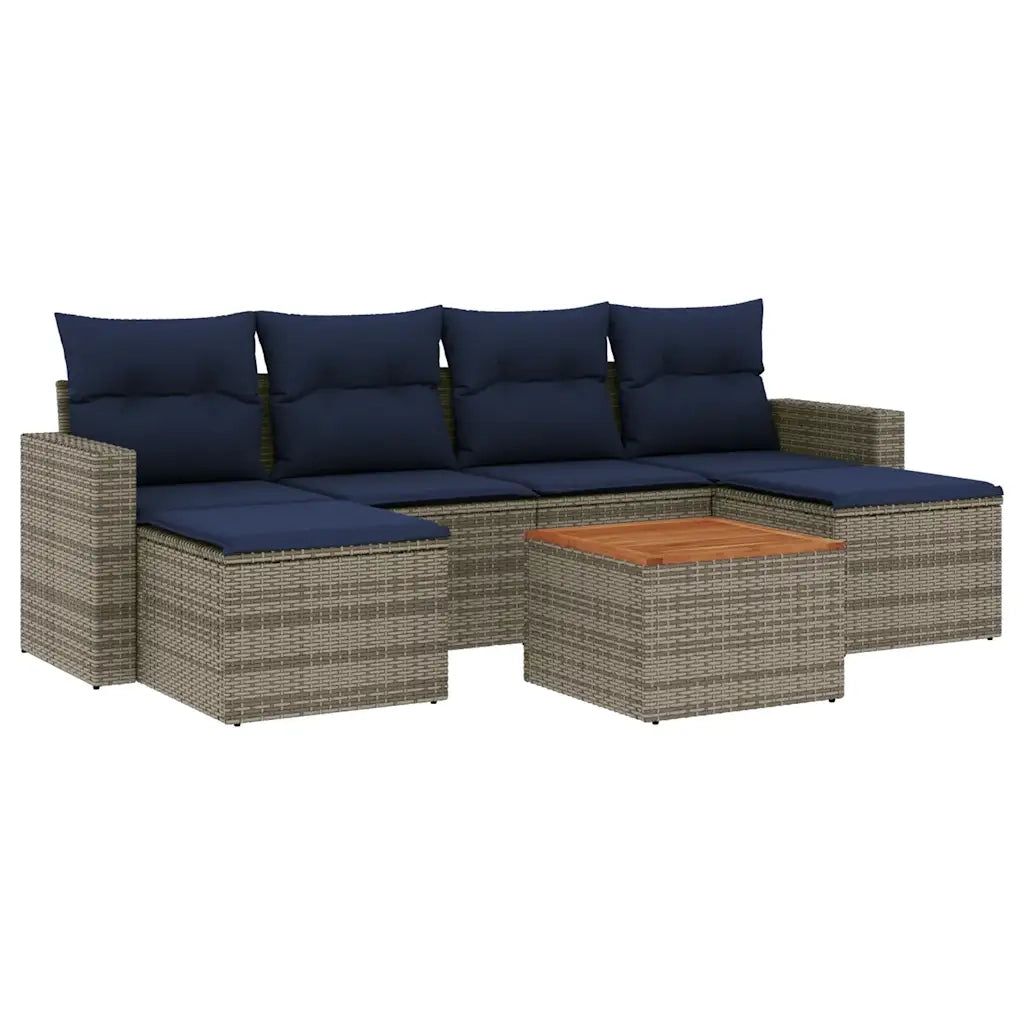 Set Divani da Giardino 7 pz con Cuscini Grigio in Polyrattan 3256579
