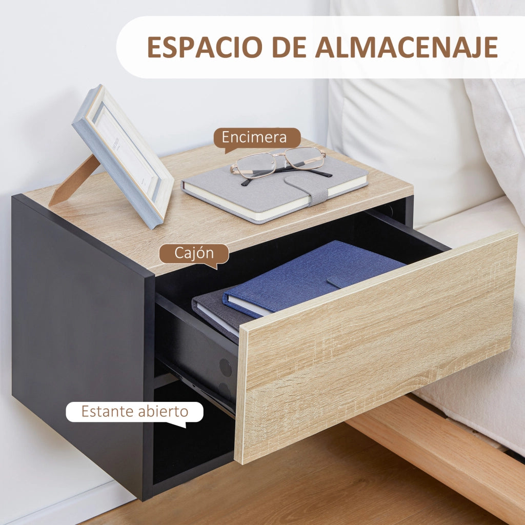 Comodini a Sospensione ¨C Minimal ¨C Legno Rovere e Nero 46x30x30