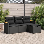 Set Divani da Giardino 4 pz con Cuscini Nero in Polyrattan 3325891