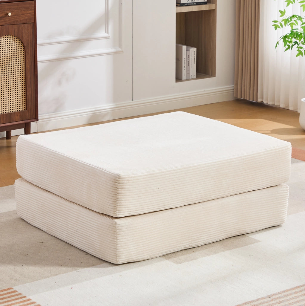 Pouf poggiapiedi pieghevole trasformabile in divano letto singolo; corduroy beige; 109x95x43 cm