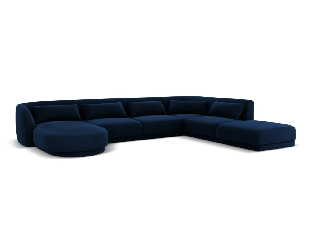 Cosmopolitan Design - Divano panoramico destro "Tulum" 6 posti in velluto blu reale 