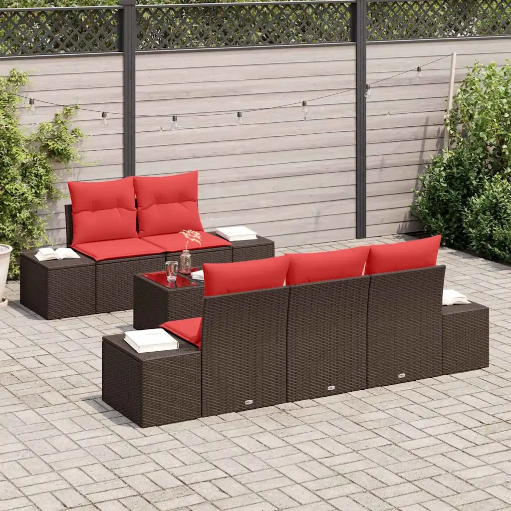 Set Divano da Giardino 6 pz Beige e Rosso polyrattan 3355613