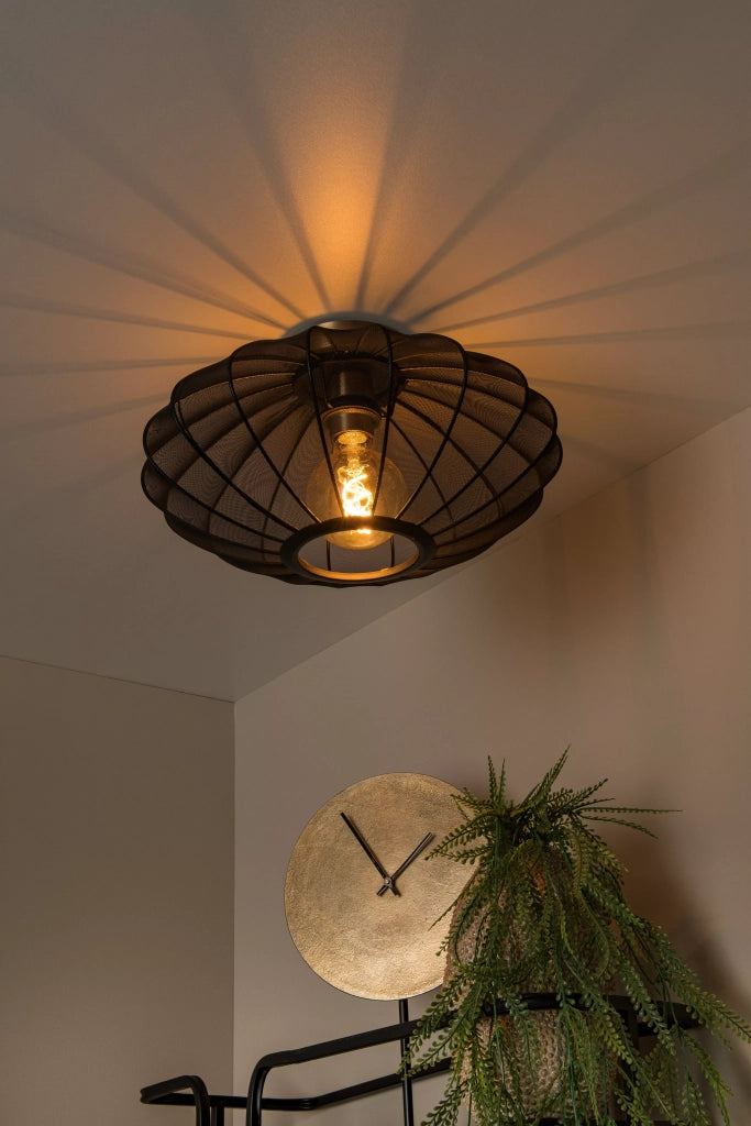 Plafoniera ovale in tessuto nera oro E27 40W Lucide